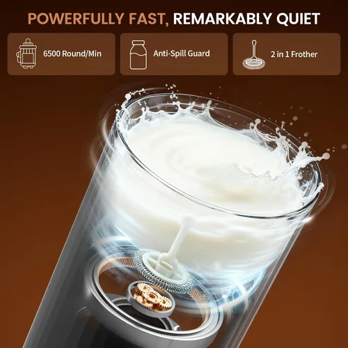 Miniatura 5 de Kndko Espumador de leche eléctrico, espumador de leche y vaporizador 6 en 1, máquina automática de espuma fría y cálida y calentador de leche