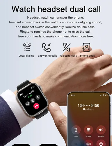 Miniatura 6 de ZJX Reloj inteligente con auriculares, pantalla HD de 2.02 pulgadas, reloj de fitness para tomar/marcar, reloj inteligente 2 en 1 con auriculares