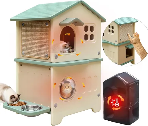 Miniatura 8 de Deblue Casa de plástico para gatos para interiores y exteriores, resistente a la intemperie, para gatos salvajes, refugio único para gatos pequeños