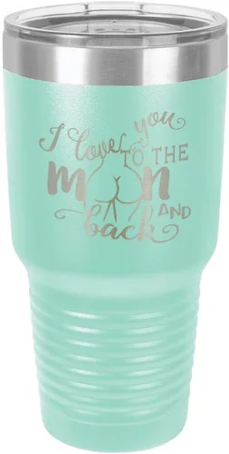 Miniatura 23 de Vaso negro de 30 onzas con popote y tapa superior deslizante con texto en inglés "I love you to the moon and back", color negro