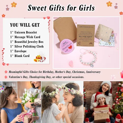 Miniatura 7 de Hidepoo Pulsera de unicornio - Pulsera de perlas rosas y bolas de diamantes de imitación con inicial de corazón, pulseras de unicornio, joyería