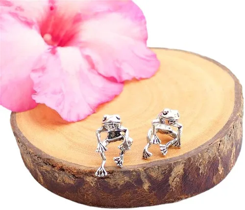 Miniatura 4 de Aretes de rana para niñas, lindos aretes de animal para mujer, regalos de aniversario de cumpleaños