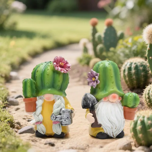 Miniatura 3 de Hodao Figuras de gnomo de cactus, bonitas estatuas de gnomo de resina pintadas a mano para decoración de primavera y verano, hogar y jardín, patio