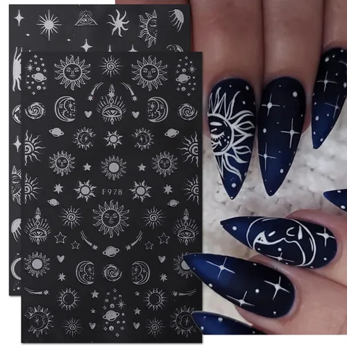 Miniatura 9 de Calcomanías de arte de uñas alienígenas, astronauta, tierra, luna, estrella, ovni ojos de cohete, diseños de calcomanías autoadhesivas para uñas