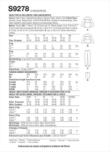Miniatura 2 de Simplicity Paquete de tops con media cremallera para hombre y mujer, cuello y pantalones sin cierre, patrón de costura código 9278, tallas XS-M