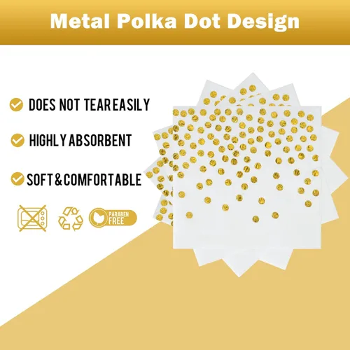 Miniatura 4 de Paquete de 100 platos de papel desechables, platos de papel blanco y dorado de 50 x 7" y servilletas de puntos dorados de 50 x 6.5", platos y Oro