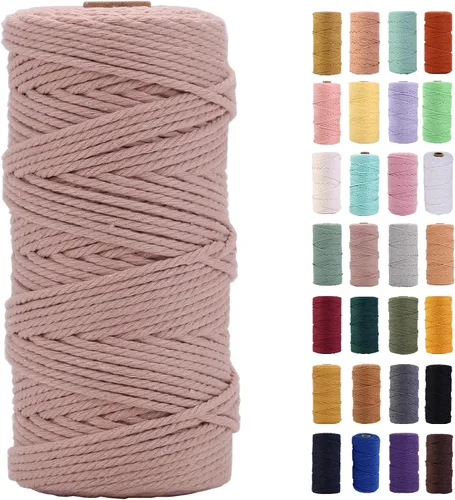 Cordón de macramé gris rosado de 0.118 in x 109 yardas, cuerda de algodón colorido de algodón suave para colgar en la pared, colgar plantas,