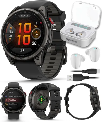Miniatura 49 de Garmin Fenix 8 – 2 pulgadas, reloj inteligente multideporte GPS AMOLED, zafiro, titanio con banda de silicona naranja brillante/grafito, linterna