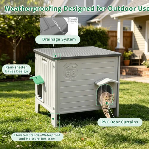 Miniatura 3 de Rockever Casa impermeable para gatos al aire libre, casa aislada para gatos al aire libre con alfombrilla suave, casa elevada para gatos al aire