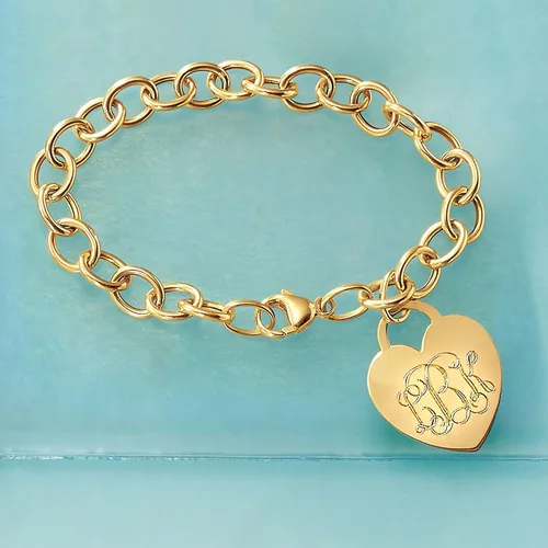Miniatura 3 de Ross-Simons Italian 14kt Yellow Gold Personalized Heart Charm Bracelet