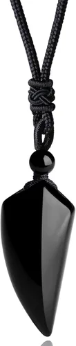 MAIBAOTA Collar con colgante para hombre, collar de cuerda negra ajustable, collar de piedra de cristal de obsidiana negra, joyería para hombre,