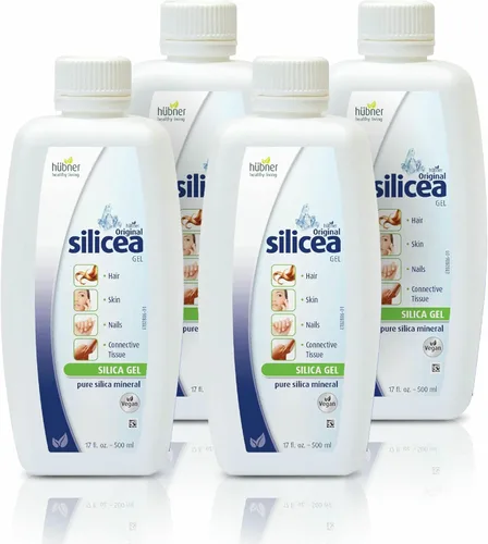 Hübner - Gel de sílice original de 17 fl oz / 16.9 fl oz, paquete de 4, para cabello, piel, uñas y tejido conectivo, fórmula de gel de sílice