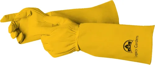 Miniatura 8 de Guantes de jardinería de cuero para mujeres y hombres, guantes largos de jardín, guanteletes de cuero de vaca para poda de rosas resistentes a Marrón