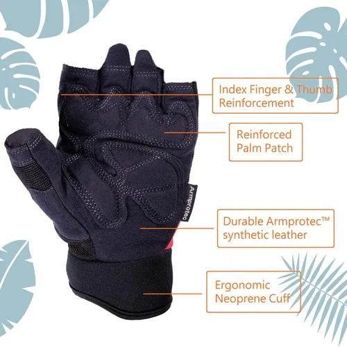Miniatura 3 de SKYDEER Guantes de trabajo sin dedos – Guantes de gimnasio de cuero sintético de alto rendimiento, resistentes al agua, agarre antideslizante