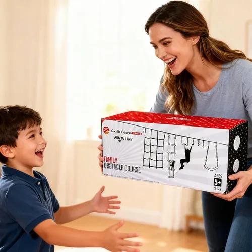 Miniatura 7 de Carrera de obstáculos Ninja Warrior para niños, kit de línea floja de 2 x 56 pies con 8 accesorios ninja, barra de mono, escalera de cuerda, anillo