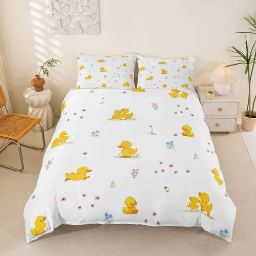 Miniatura 46 de Erosebridal Funda de edredón para niños y niñas, diseño de pato amarillo, diseño de patos de dibujos animados, juego de ropa de cama de animales