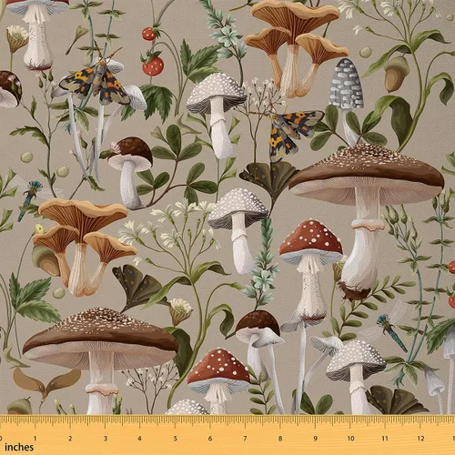 Miniatura 21 de Tela de Hongos por Yarda Selva Marrón Natural Telas de Hongos para Suministros de Costura Hojas Botánicas Tela de Estilo Rústico Retro