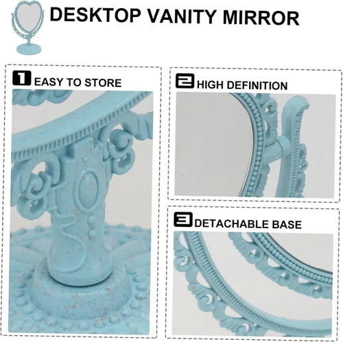 Miniatura 2 de Lurrose - Espejo estético de tocador con forma de corazón, espejo de maquillaje de doble cara con espejo de mesa de 360 grados con soporte