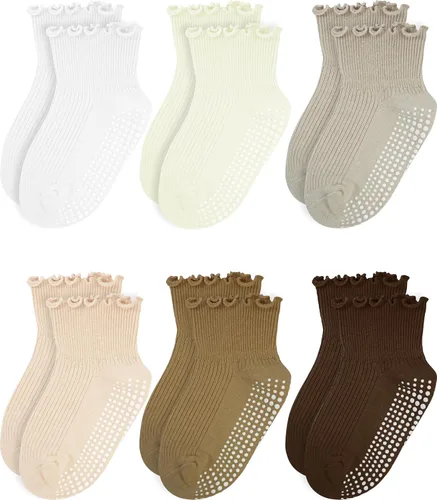 Miniatura 8 de Calcetines con volantes para niñas – Calcetines antideslizantes con puños – Calcetines de algodón suave con volantes para interiores