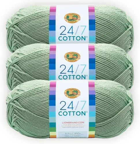 Miniatura 66 de Lion Brand Yarn, Hilo ligero mercerizado de algodón 24/7 para tejer, ganchillo y manualidades, Almirante, 1 paquete, 185 yardas de fibra natural