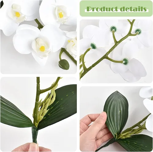 Miniatura 5 de Flores artificiales de Phalaenopsis, 4 unidades, orquídeas de seda falsas de 15 pulgadas con hojas de tallo para decoración del hogar, oficina, Rosa