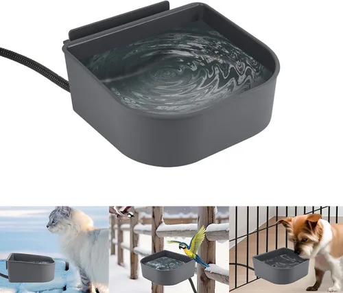 Miniatura 11 de NAMSAN Tazón pequeño con calefacción para mascotas para conejos y gatos en interiores, tazón de agua caliente de 0.6L, tazón térmico para agua