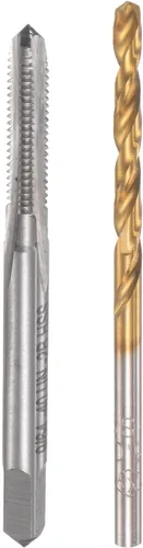 Miniatura 13 de uxcell 10-32 UNF Straight Flauta Thread Tap y 0.161 in Twist Drill Broca Set, titanio plateado 6542 Acero de alta velocidad Broca de perforación