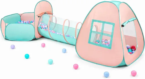 Miniatura 8 de Tienda de campaña desplegable 3 en 1 para niños con túnel y piscina de pelotas para niños, niñas, bebés y niños pequeños, casa