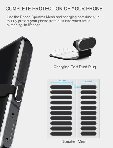 Miniatura 2 de Enchufe antipolvo USB C, para teléfonos con puerto de carga USB tipo C, kit de tapa antipolvo USB C con malla de altavoz y accesorios de montaje