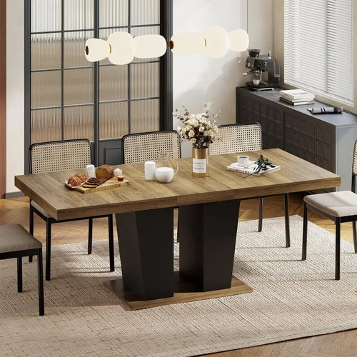Miniatura 11 de Zevemomo Mesa de Comedor Expandible de 63"-78.7", Mesa de Cocina Estilo Granja para 6-10 Personas, Mesa de Comedor Rectangular Extensible, con Riel