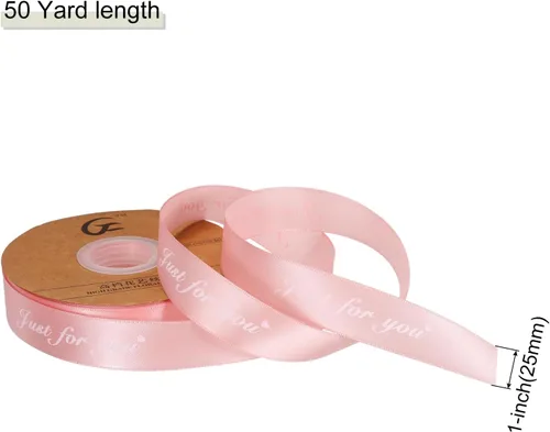 Miniatura 2 de MECCANIXITY Cinta de satén de 1 pulgada de ancho y 50 yardas de ancho Just for You, cinta de grogrén personalizada de San Valentín para envolver Rosa