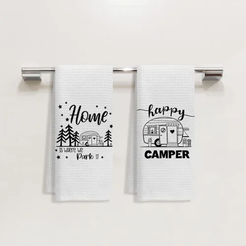 Miniatura 3 de Voatok Let's Go On an Adventure Happy Camper - Toalla de baño para campamento, regalo inspirador para campistas, juego de 4 toallas decorativas