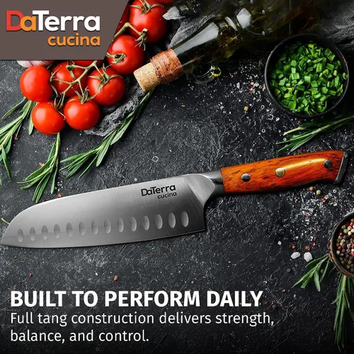 Miniatura 5 de DaTerra Cucina - Cuchillo Santoku de 7 pulgadas - Cuchillo de cocina profesional de acero alemán con mango ergonómico de palisandro, afilado