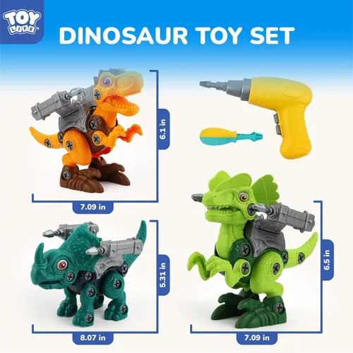 Miniatura 3 de TOY Life Paquete de 3 juguetes de dinosaurio desmontables para niños de 3, 5, 7 años, juguete de dinosaurio con taladro eléctrico, regalos