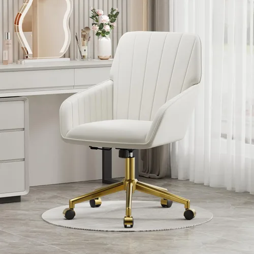 Miniatura 6 de YISHENG Silla de oficina en casa de terciopelo con base dorada, silla tapizada y acolchada moderna ajustable en altura, silla de escritorio dorado