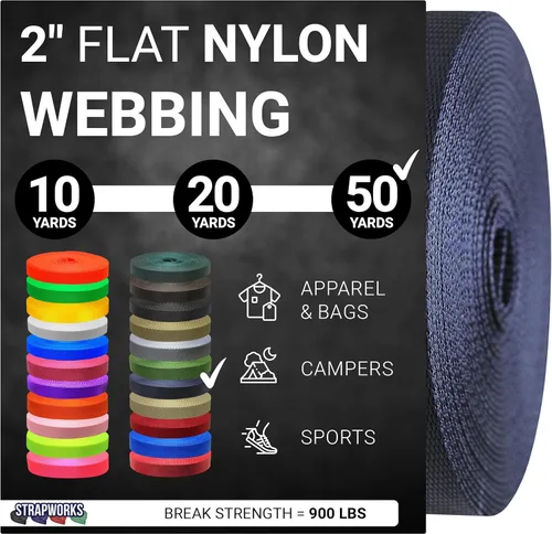 Strapworks - Correa de nailon resistente de 2 pulgadas para cinturón, mochila, correa, collar, correa de perro, sujeción y más, 9, 18 o 45.7 metros,