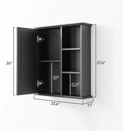 Miniatura 2 de Armario de pared de baño sobre el inodoro, armario de almacenamiento montado en la pared, gabinetes de madera para medicamentos para baño, Negro