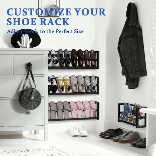 Miniatura 5 de Paquete de 2 zapateros estrechos de pared para espacios pequeños, zapatero colgante con capacidad para 8 pares, almacenamiento de zapatos de pared