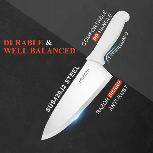 Miniatura 3 de Cuchillo de chef japonés de acero inoxidable de alto carbono de 8 pulgadas, cuchillo de cocina profesional extra afilado y ancho con mango Blanco