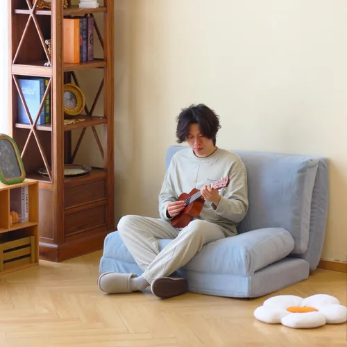 Miniatura 4 de N&V Sofá cama plegable tipo bolsa de frijoles, sofá cama plegable con relleno de espuma, incluye funda extraíble y lavable a máquina, suave forro