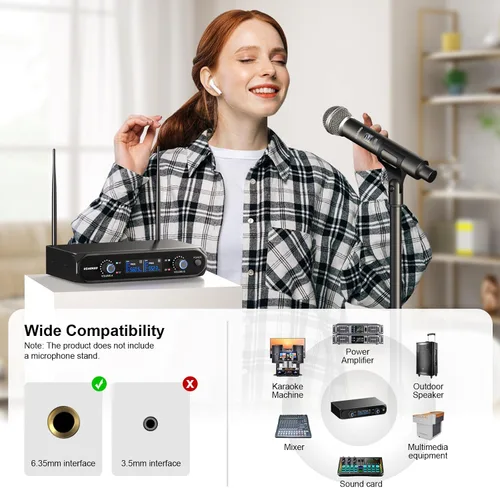 Miniatura 6 de Sistema de Micrófono Inalámbrico Aokeo, Juego de Micrófono Inalámbrico de Metal con Estuche, Micrófonos Dinámicos de Mano Inalámbricos para Cantar