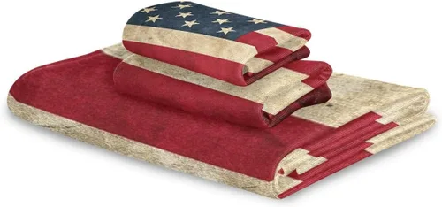 Miniatura 8 de Qilmy Juego de toallas de 3 piezas con la bandera estadounidense, absorbente y suave, juego de toallas decorativas para baño con toalla de baño