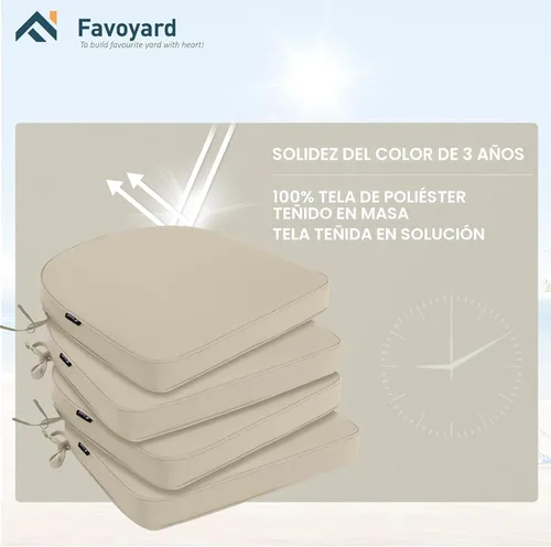 Miniatura 6 de Favoyard Cojines para sillas de exterior de 19 x 19 x 2 pulgadas, juego de 4 cojines de asiento impermeables para muebles de patio con funda