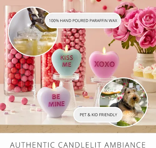 Miniatura 4 de Luminara Candy Heart XOXO Vela de Orquídea Pastel - Sin Llama, Llama Real, Romántica, Funciona con Pilas, Decoración LED - Colección del Día de San