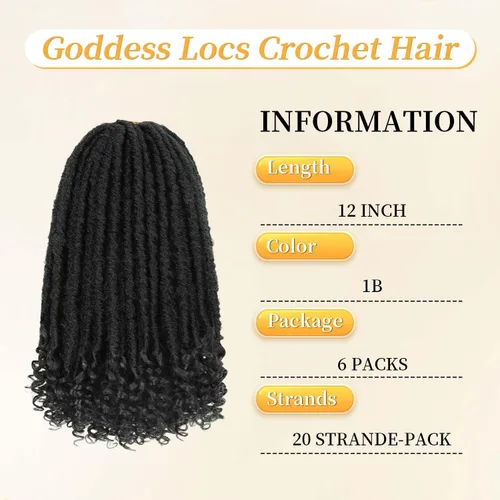 Miniatura 2 de 6 paquetes de cabello de ganchillo Goddess Locs, locs falsos rectos de 12 pulgadas para ganchillo, extensiones de cabello sintético suave rizado