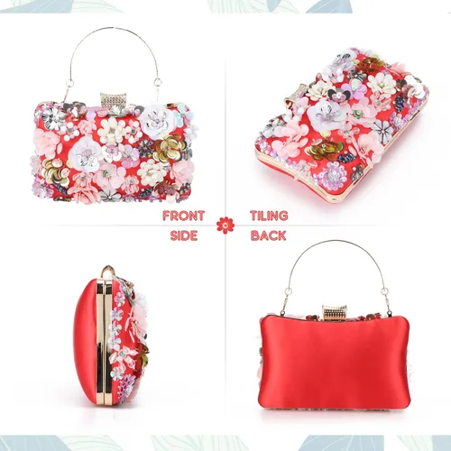 Miniatura 3 de KUANG! Bolsos de noche con flores florales para mujer, bolsos de mano coloridos con diamantes de imitación, bolso de hombro con cadena de boda