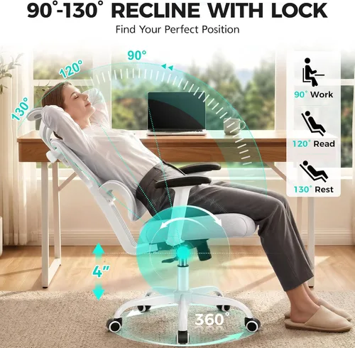 Miniatura 3 de Silla de Oficina Ergonómica de Respaldo Alto Silla de Escritorio con Soporte Lumbar, Silla de Computadora de Malla Transpirable con Reposabrazos Gris