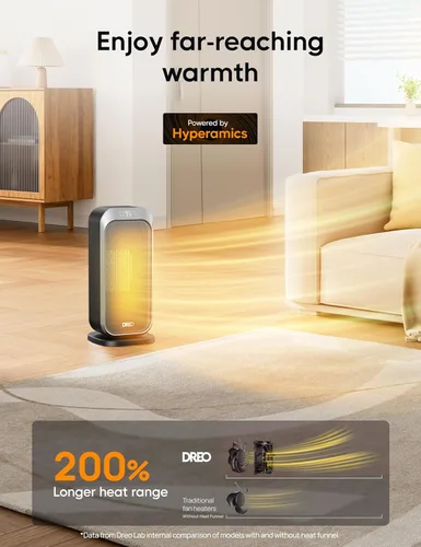 Miniatura 10 de Dreo Calentador de espacio silencioso, calentadores portátiles de 1500 W para uso en interiores con control remoto, oscilación de 70°, cerámica PTC