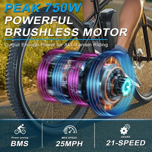 Miniatura 4 de ZNH Bicicleta eléctrica para adultos, bicicleta de montaña eléctrica de 26 pulgadas, motor sin escobillas de 1000 W, 23+MPH y batería extraíble