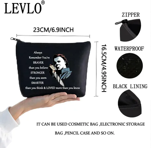 Miniatura 2 de LEVLO Michael Myers Bolsa de maquillaje cosmética para fanáticos de la película de terror, regalo You'Re Braver Stronger Smarter Than You Think